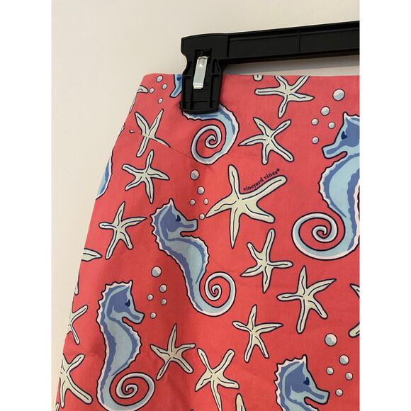 Vineyard Vines Seahorse Starfish Mini Preppy Skirt Pink Coral Blue EUC Vintage 6 - Picture 4 of 8